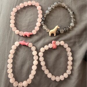 Chic Pink and Gray Beaded Bracelet Set
